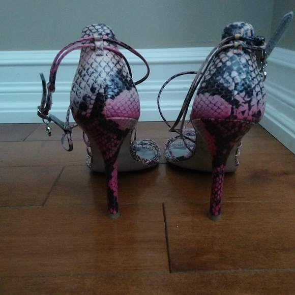 Guess Pink Snake Skin Strappy Heels - Picture 3 of 6